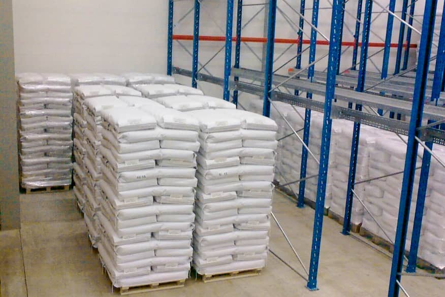 Pallets of caraway in a warehouse